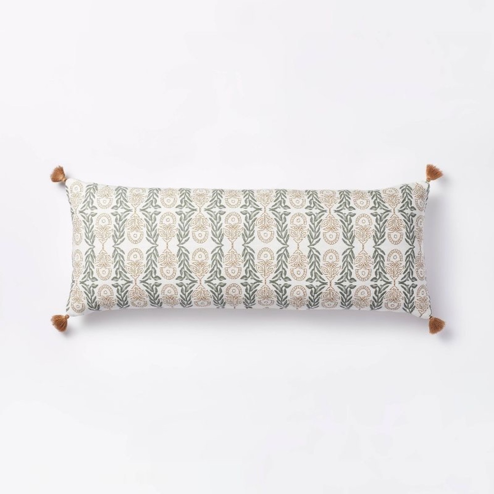 Oversized Oblong Watercolor Wood Block with Tassels Throw Pillow - Threshold